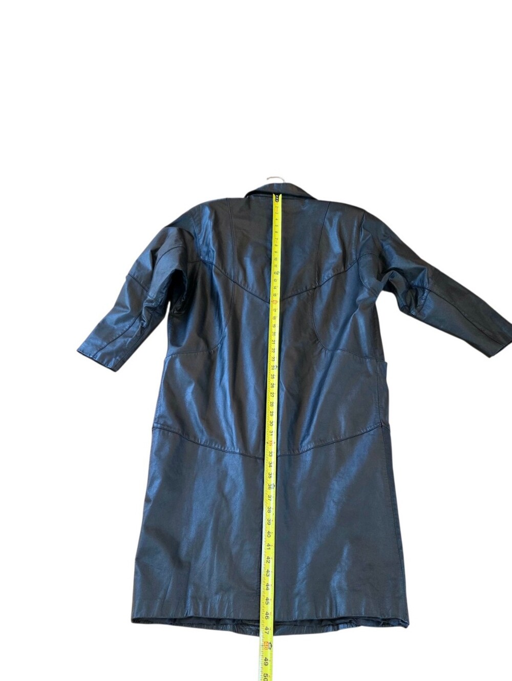 Vintage Long Leather Black Trench Coat Duster Pelle New York-Milano L STUNNING - Picture 13 of 16